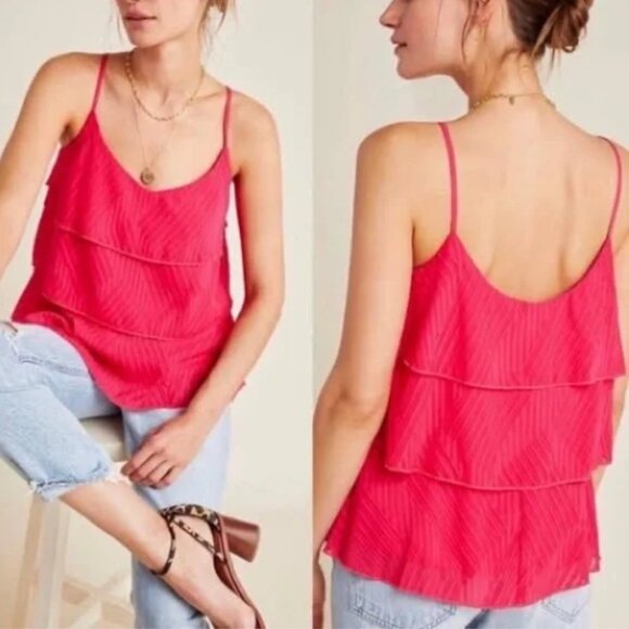 Anthropologie AMADI Hot Pink Ameline Layered Cami Tank Top Size L - Picture 1 of 8
